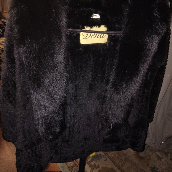 Women's Black Fur Coat Authentic Genuine Fox & Rex Rabbit 100% - Picture 14 of 16